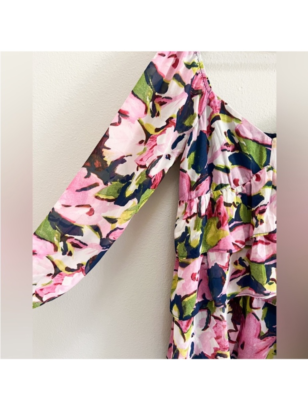 Abercrombie & Fitch Floral Print Tiered Mini Dress Long Sleeve Size XL Tall NWT - Picture 7 of 15